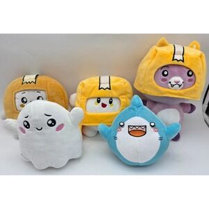 LOT OF 5 - Lankybox Plush Ghosty (Glows), Thicc Shark, Boxy Stuffed Animal Toy